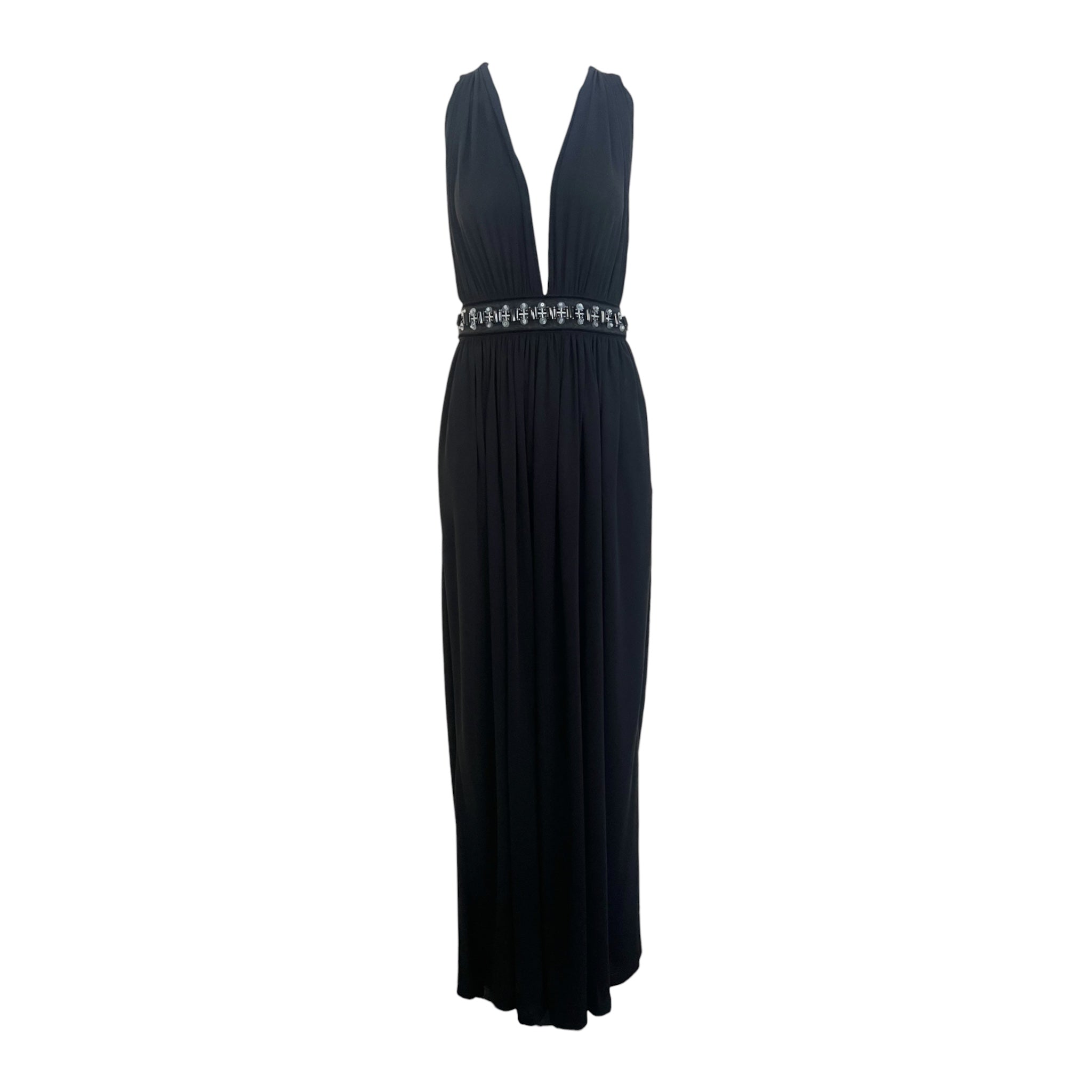 Dolce & Gabbana 2000's Black Jersey Halter Gown with Beaded Belt