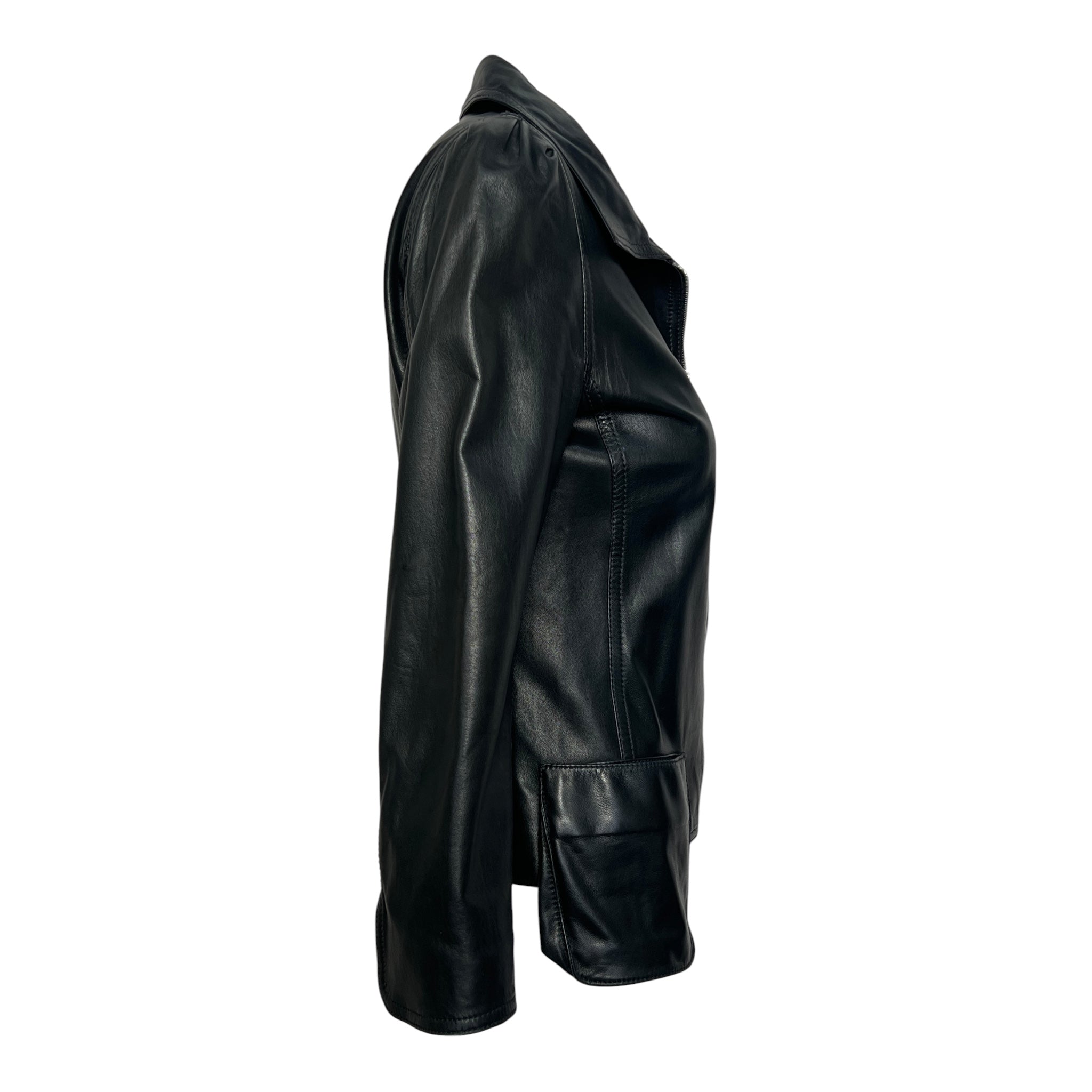 Fendi 2000's Black Leather Jacket with Patch Pockets, right side