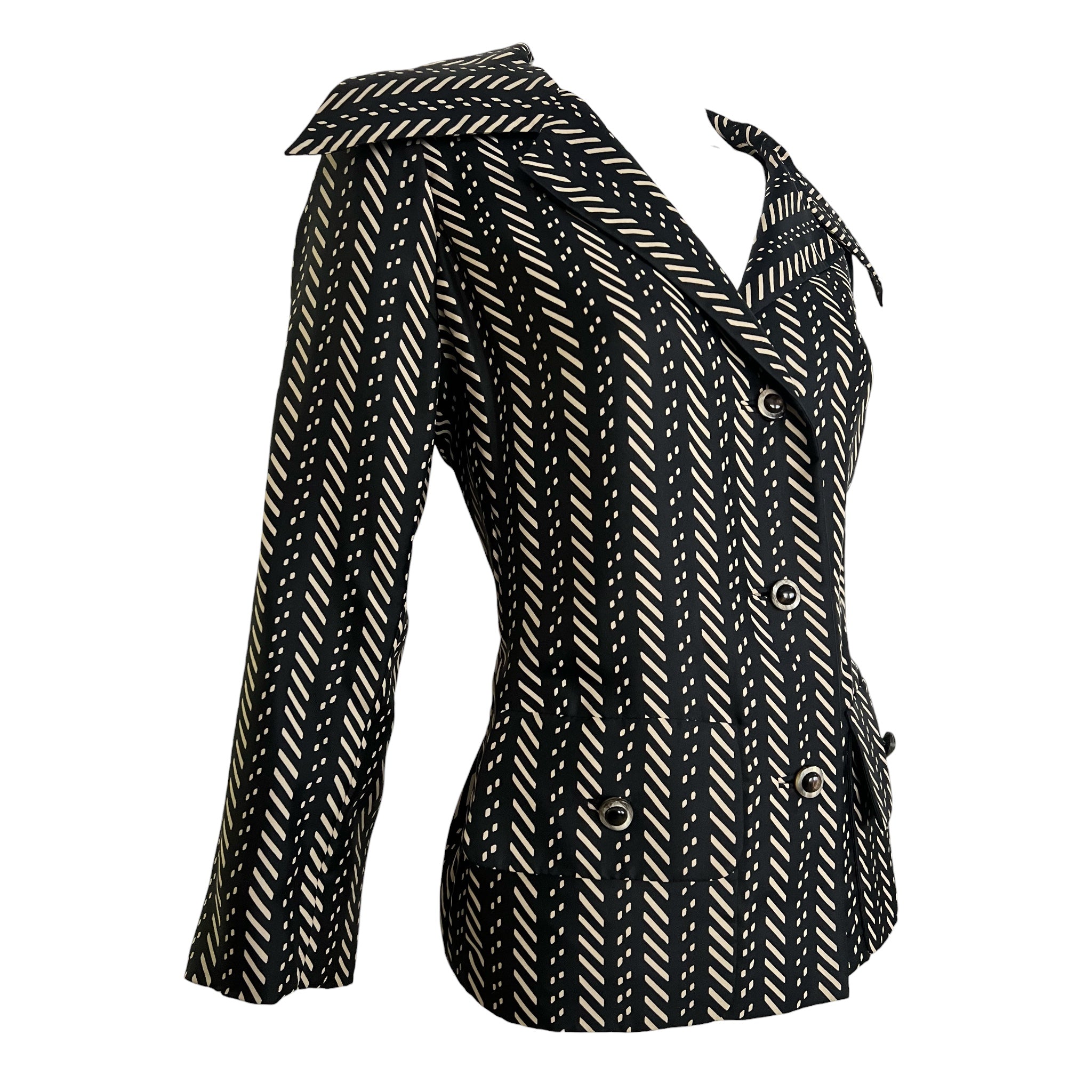 Galanos S/S 1973 Couture Deco Printed Silk Twill Skirt Suit, blouse