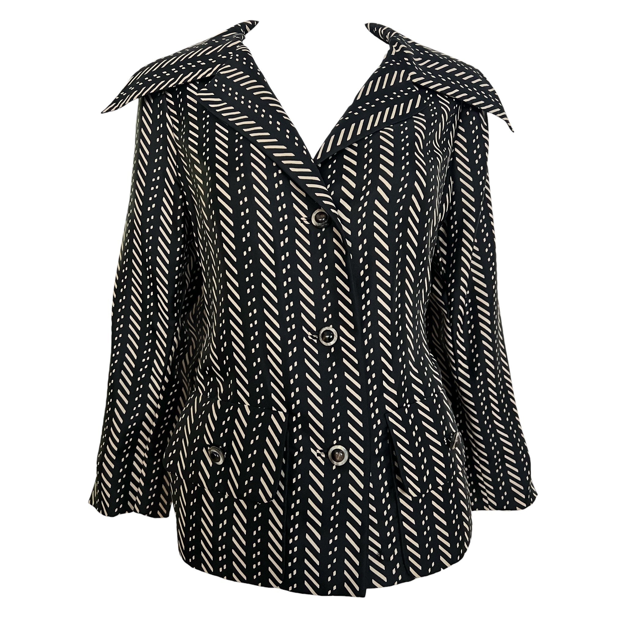 Galanos S/S 1973 Couture Deco Printed Silk Twill Skirt Suit, blouse front