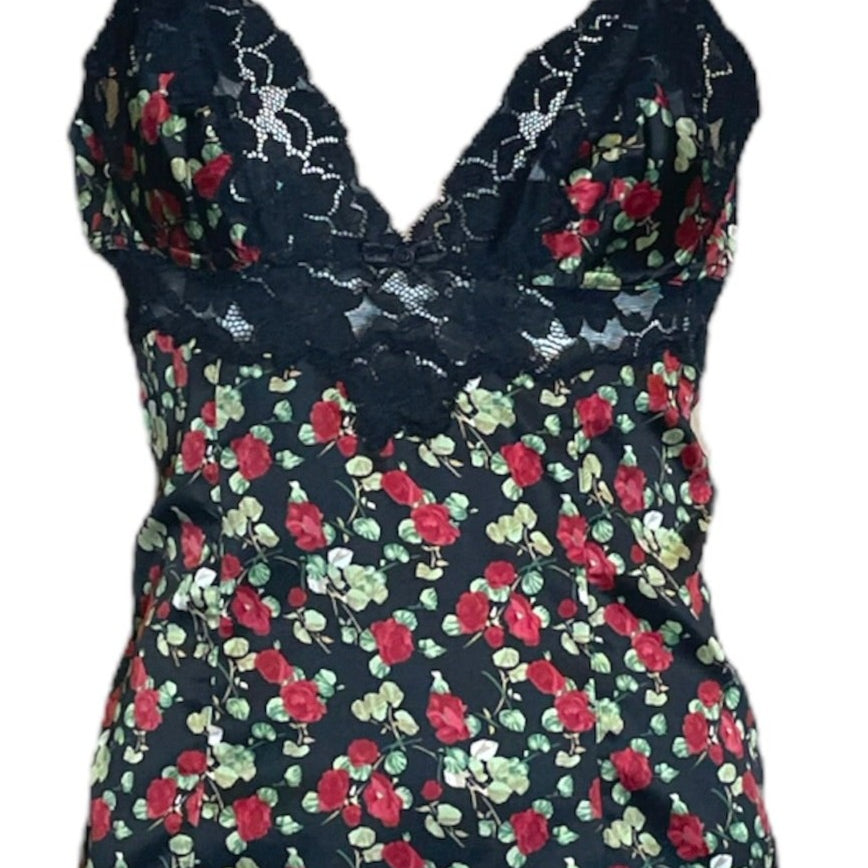 Dolce & Gabbana Y2K Rose Print Camisole with Black Lace Trim FRONT 1 of 4