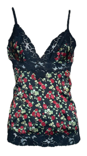 Dolce & Gabbana Y2K Rose Print Camisole with Black Lace Trim FRONT 1 of 4