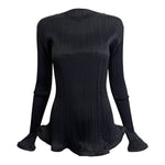 Y2K Issey Miyake Black Trumpet Hem Pleats Please Skirt Set, blouse