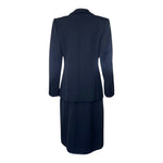 Saint Laurent 1970's Black Wool Gabardine and Faille Skirt Suit, back