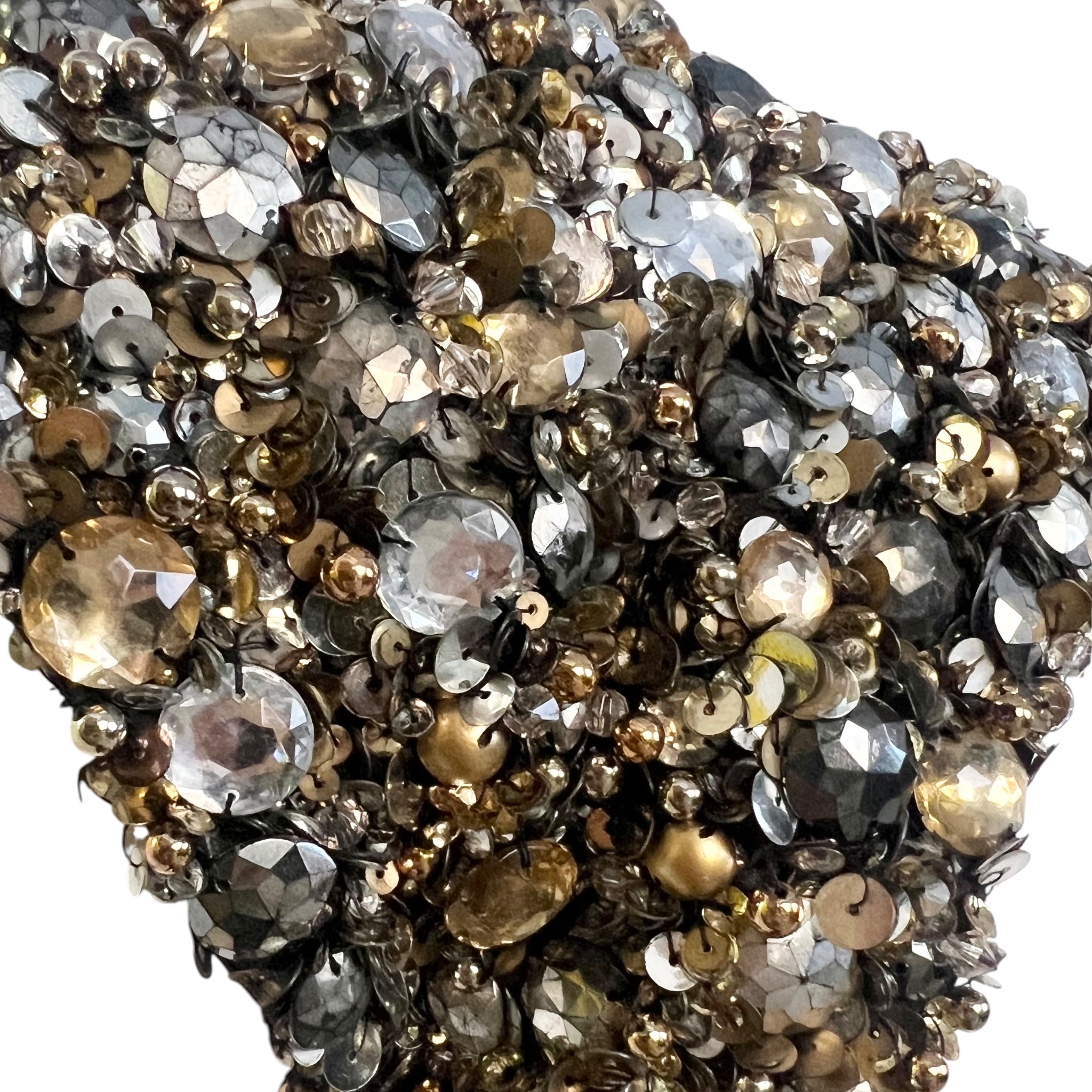  Elie Saab Black Silk Gown with Gold and Silver Embellished Capped Sleeves, close up embellishments