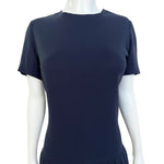 Pierre Balmain Haute Couture Early 1960's Navy Blue Wool Pleated Day Dress, top