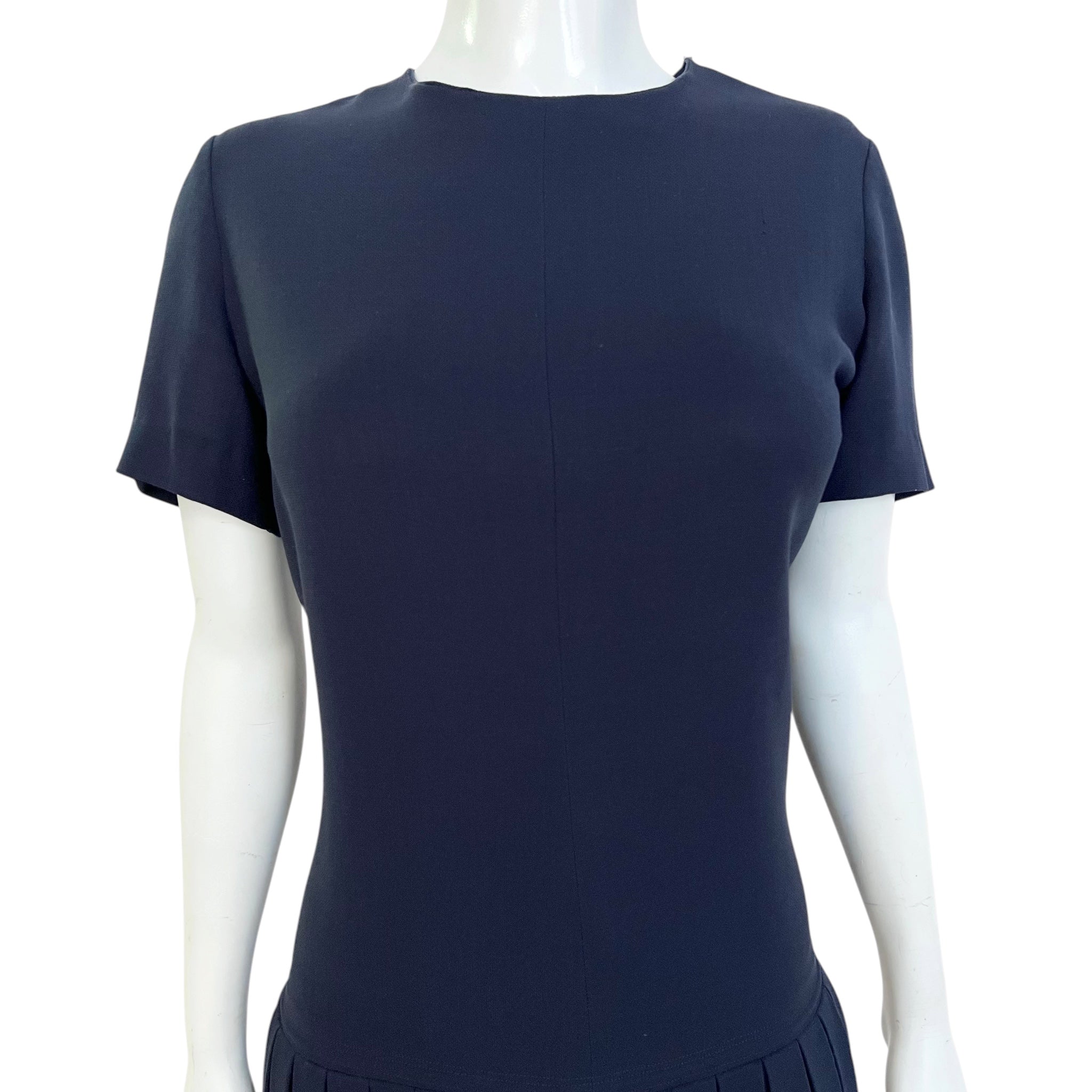 Pierre Balmain Haute Couture Early 1960's Navy Blue Wool Pleated Day Dress, top