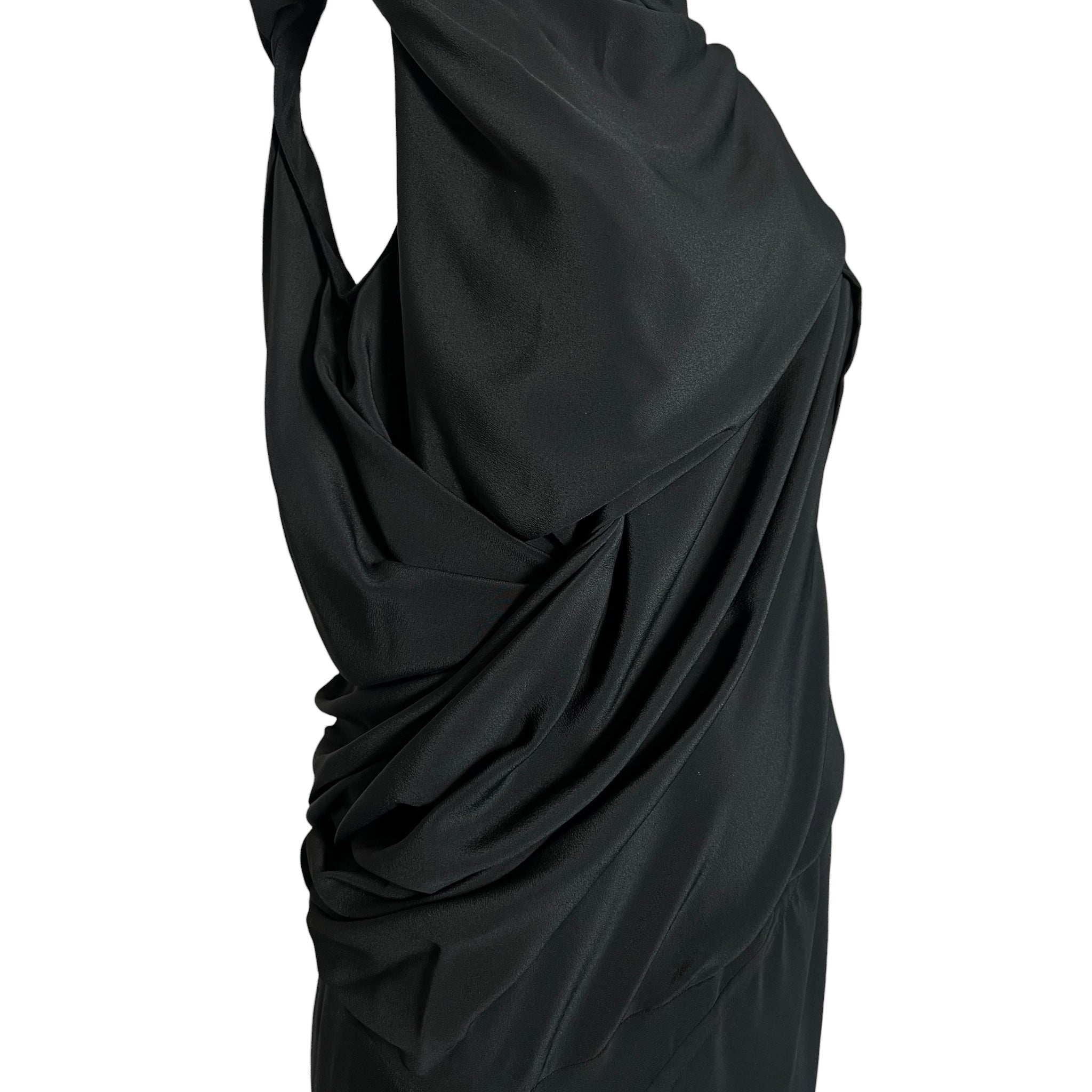 Rick Owens F/W 2019 "Larry" Black Crepe Draped Bias Dress, side mid waist