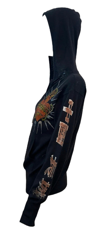 The Great China Wall Black Cashmere Hoodie wit Tattoo Graphics SIDE 2 of 4