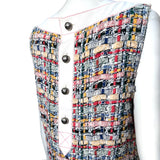 Chanel S/S 2015 Multicolored Boucle Tweed Fringed Hem Dress, back detail