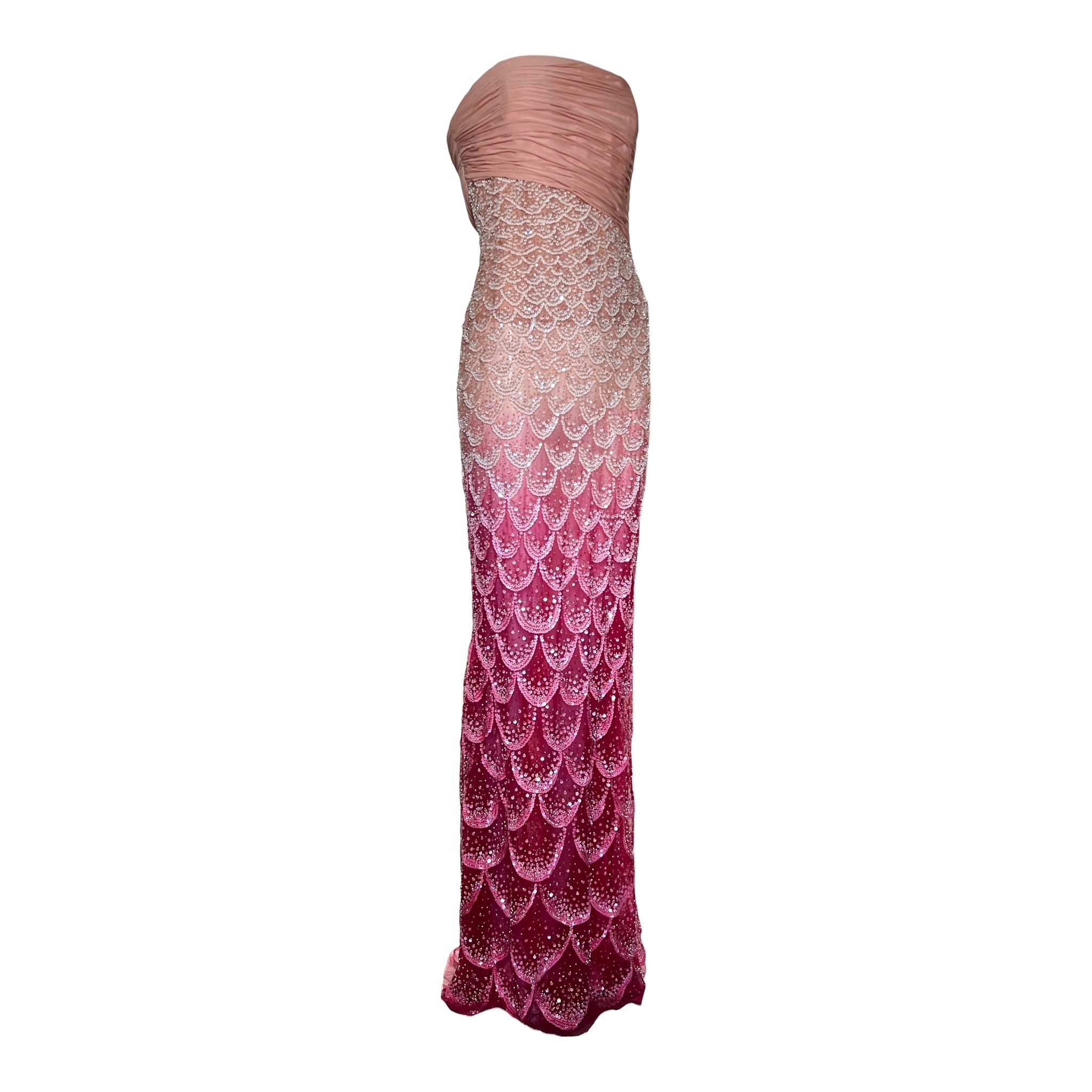 Tony Ward 2025 Blush to Rose Ombre Sequin Gown with stole, slight side alone