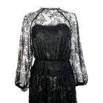Galanos 1980's Black Chantilly Lace and Silk Chiffon Long Sleeve Gown, top