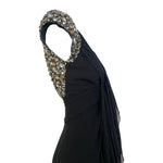  Elie Saab Black Silk Gown with Gold and Silver Embellished Capped Sleeves, top side 2
