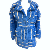 1970's Blue and White Geometric Shearling and Leather Jacket