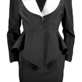  Thierry Mugler F/W 1992 Archival Black Skirt Suit with White Satin Notched Lapels FRONT 1/10