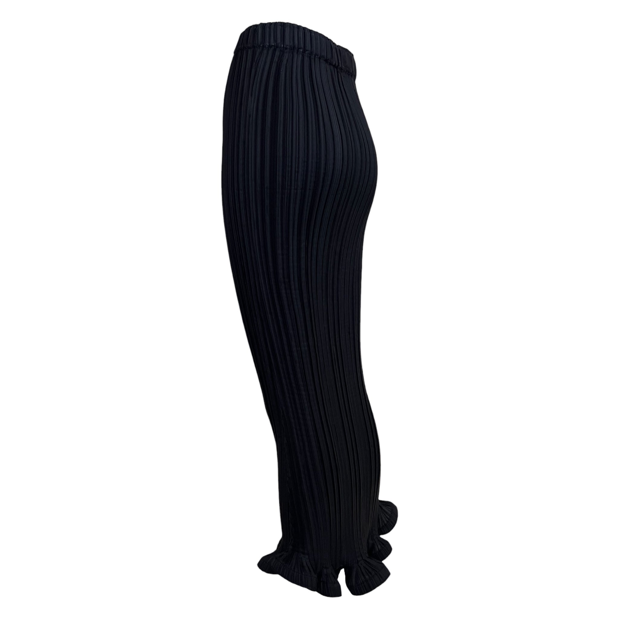 Y2K Issey Miyake Black Trumpet Hem Pleats Please Skirt Set, skirt side