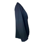 Saint Laurent 1970's Black Wool Gabardine and Faille Skirt Suit, side jacket
