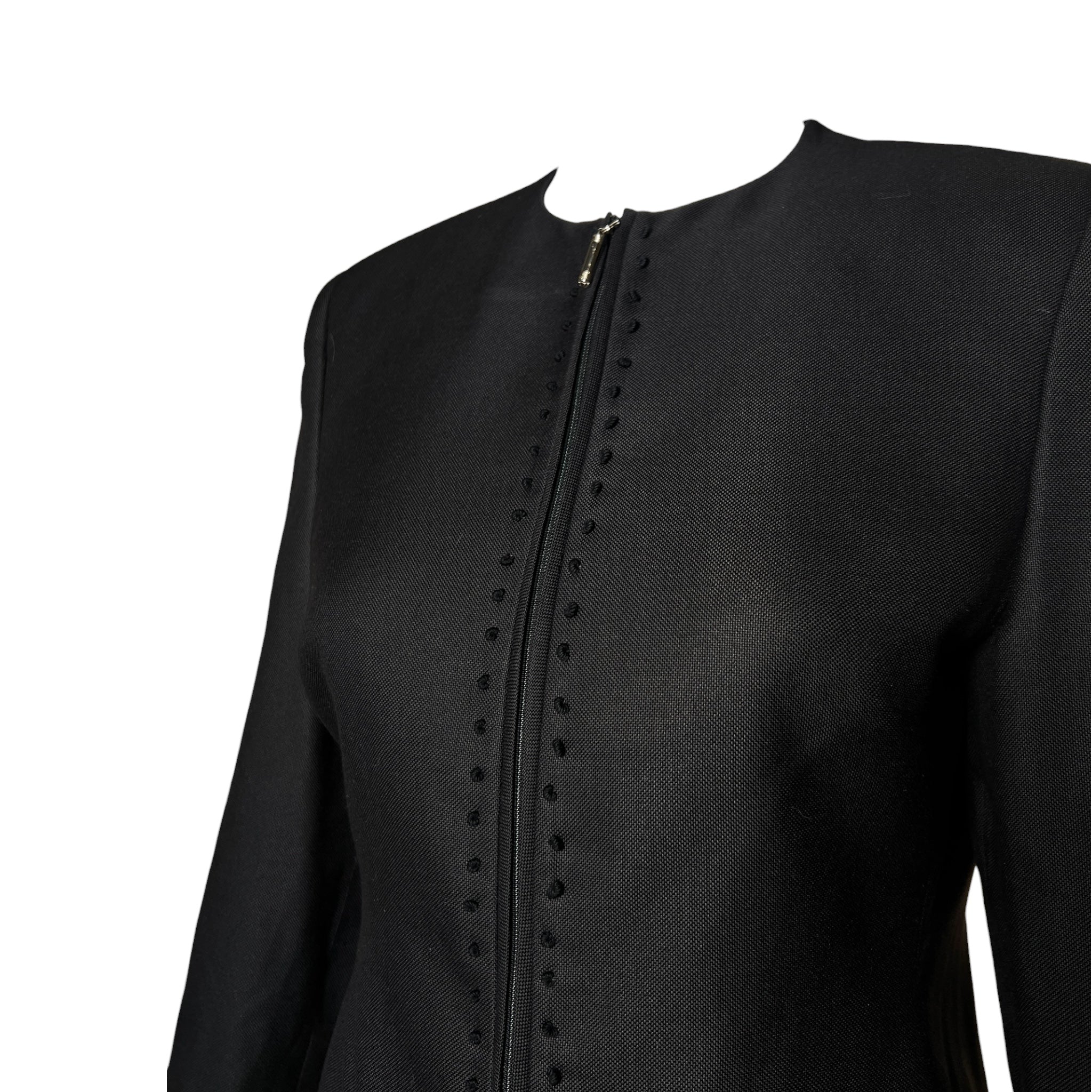 Gianni Versace Couture Late 90s/Y2K Black Zip-Front Silk Jacket, top detail