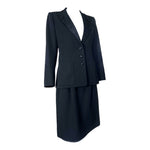 Saint Laurent 1970's Black Wool Gabardine and Faille Skirt Suit, slight side
