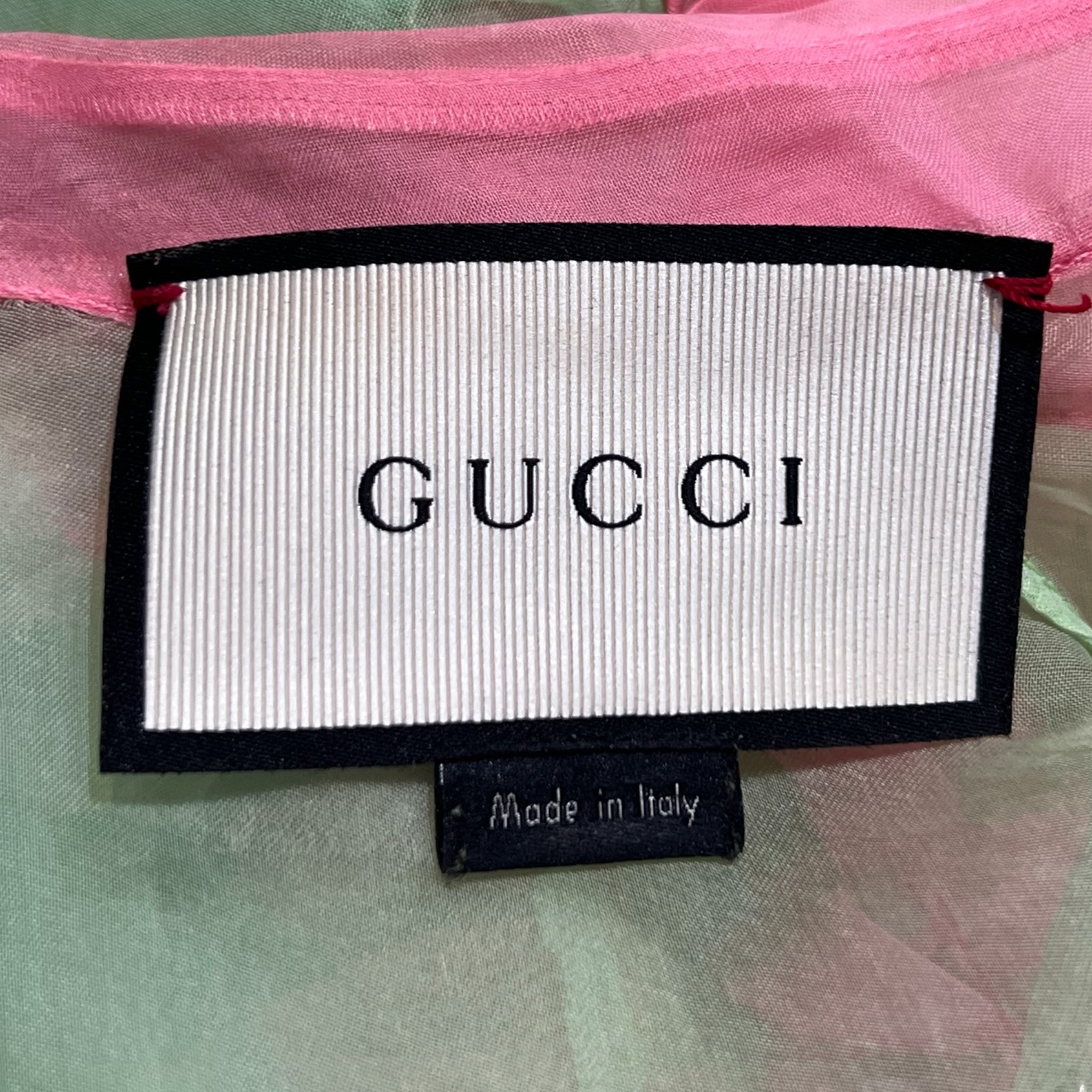 Gucci Pastel 2020s Green and Pink Sheer Boudoir Blouse, label