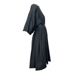 Galanos 1950's Black Raw Silk Fit and Flare Sleeved Day Dress, SIDE