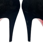 Christian Louboutin Black Velour Veau 120 Stiletto Boot with Red Tulips, 40.5, CLOSE UP HEEL