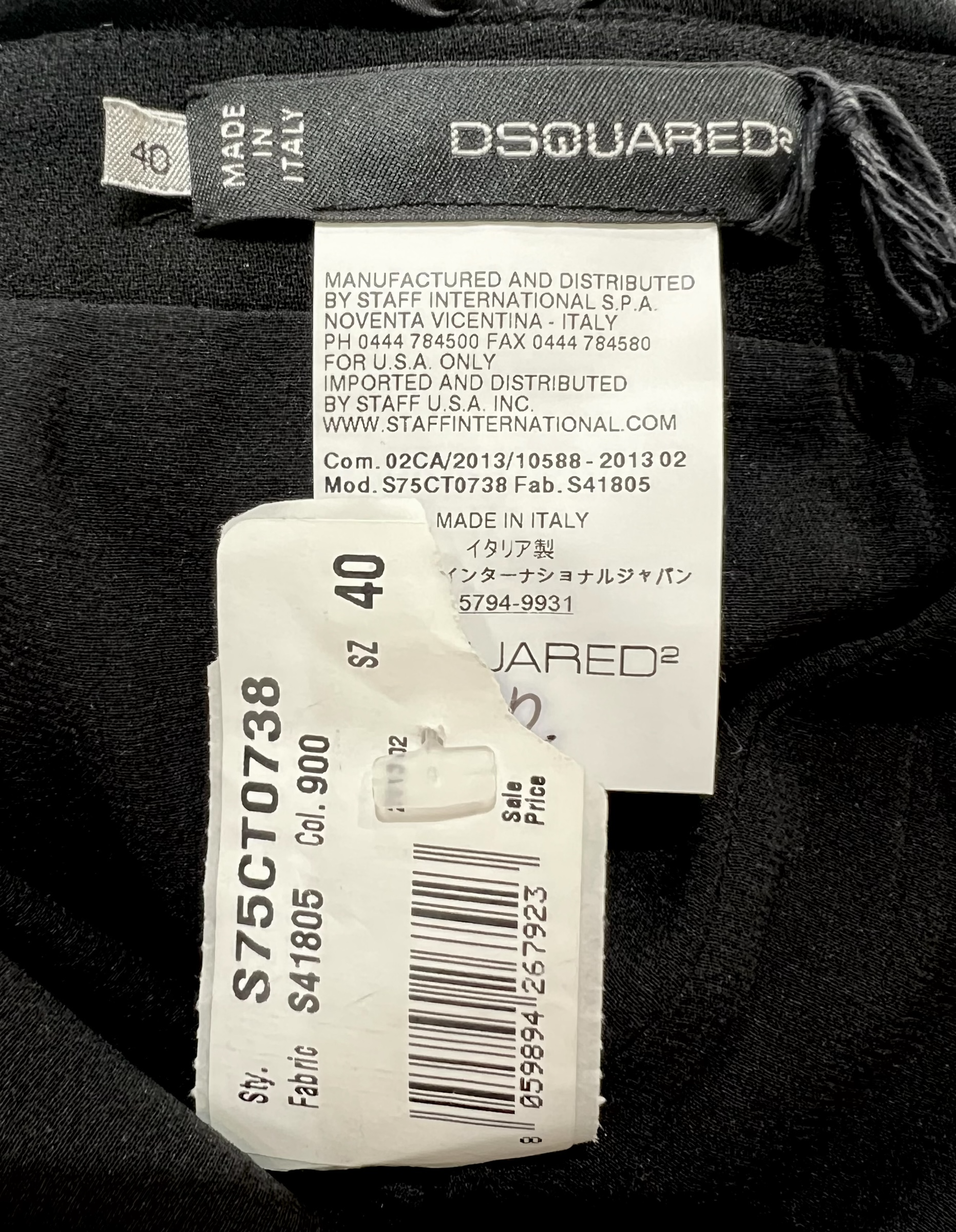 DSquared2 Black Crepe Waterfall Back Evening Gown, label