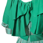1980's Green and White Striped Silk Dress with Flutter Collar, back detail