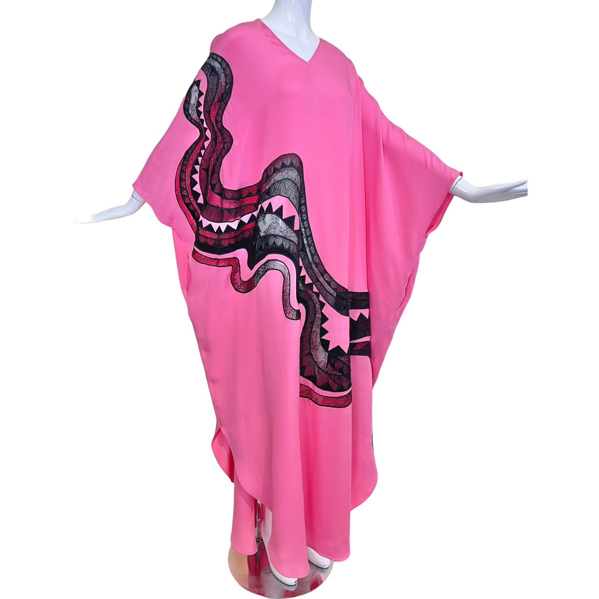 Emilio Pucci Pink Silk Jersey with Black Lace Cutout Caftan – THE 
