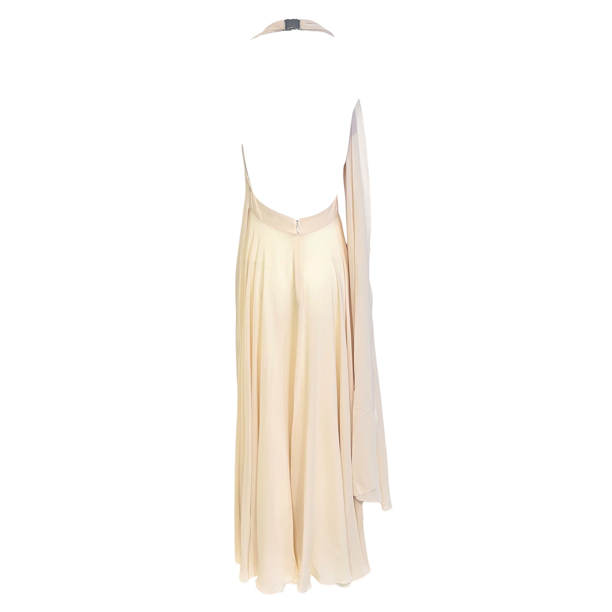 Vionnet 2010's Champagne Silk Crepe Bias Halter Gown with Partial Cape, back