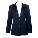 Saint Laurent 1970's Black Wool Gabardine and Faille Skirt Suit, jacket