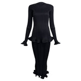 Y2K Issey Miyake Black Trumpet Hem Pleats Please Skirt Set