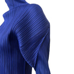 Issey Miyake F/W 1999 Cobalt Blue Pleated Funnel Neck Blouse, close up shoulder