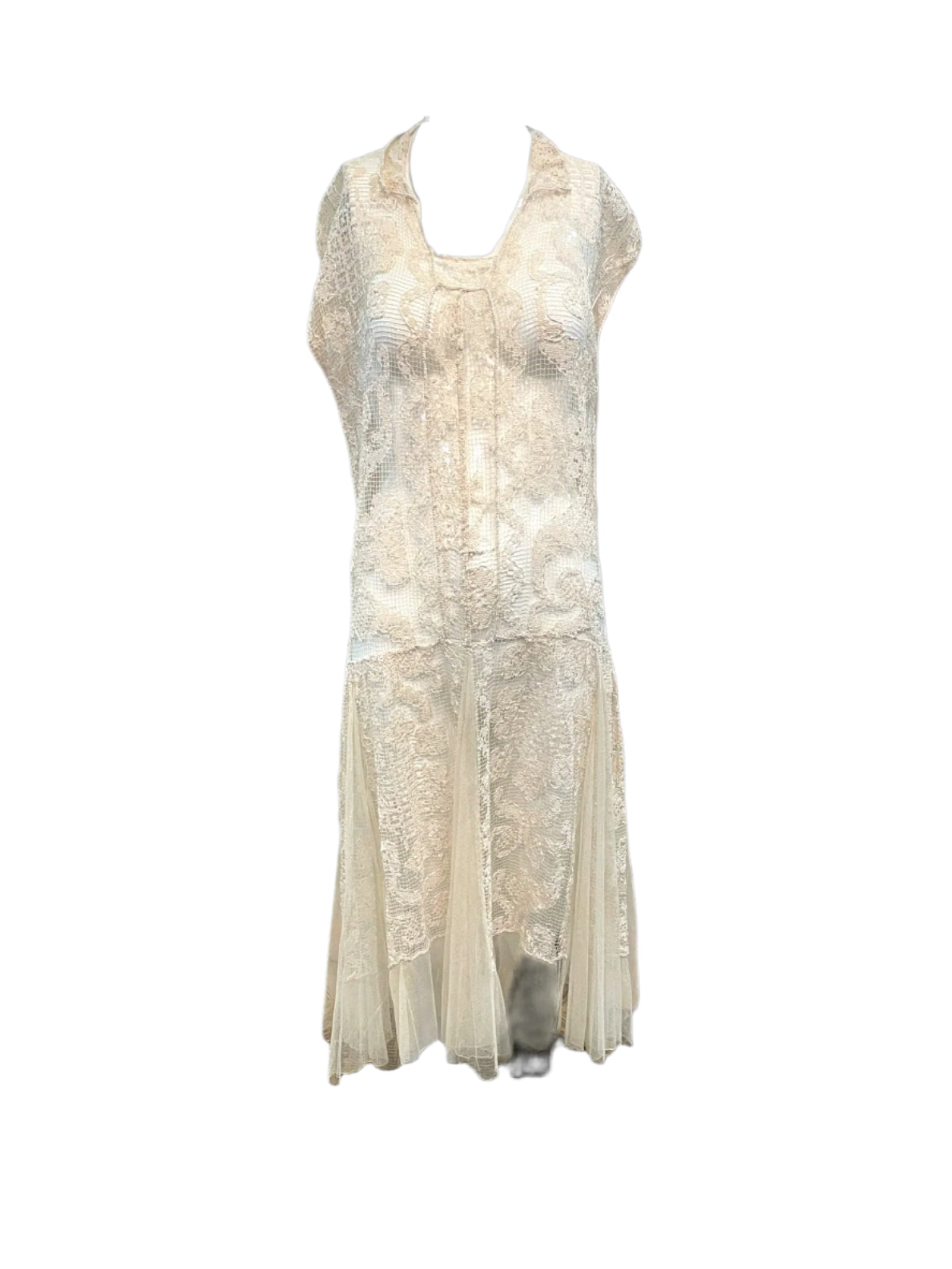 1920's Handmade Fillet Lace Day Dress, front
