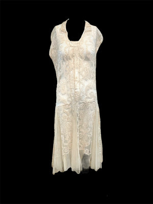 1920's Handmade Fillet Lace Day Dress, front