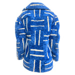 1970's Blue and White Geometric Shearling and Leather Jacket, back