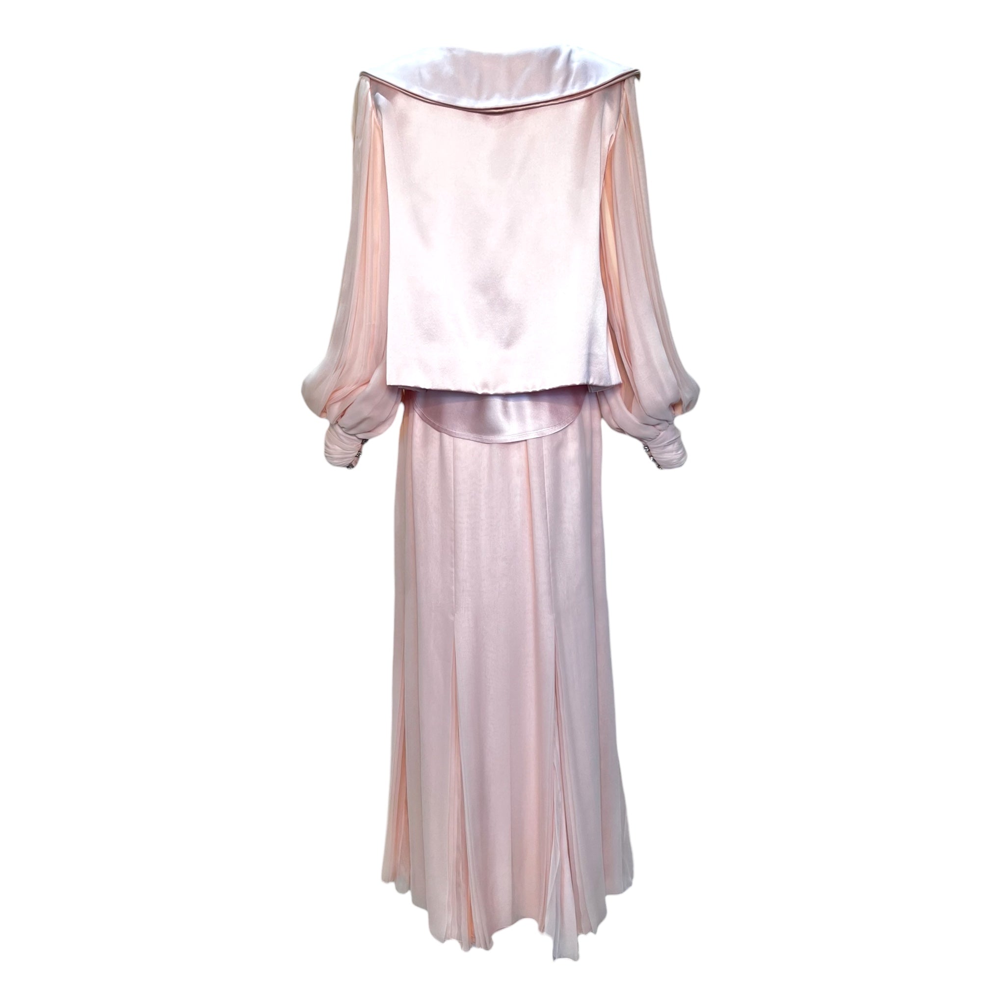 Galanos Early 1980's Pink Silk Three Piece Skirt Suit Evening Ensemble, back