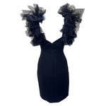 Saint Laurent Black Wool Crepe Dress with Tulle, back