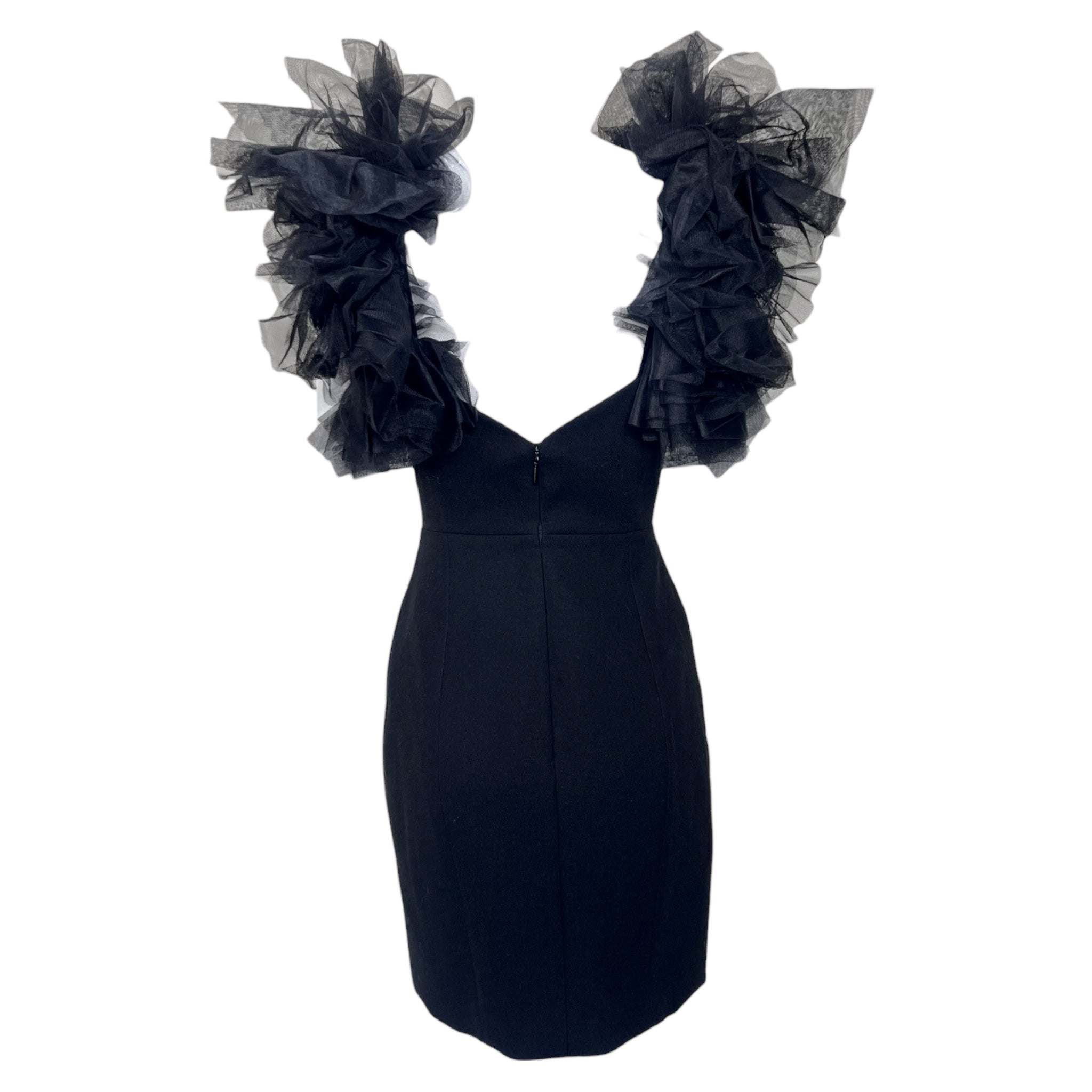 Saint Laurent Black Wool Crepe Dress with Tulle, back