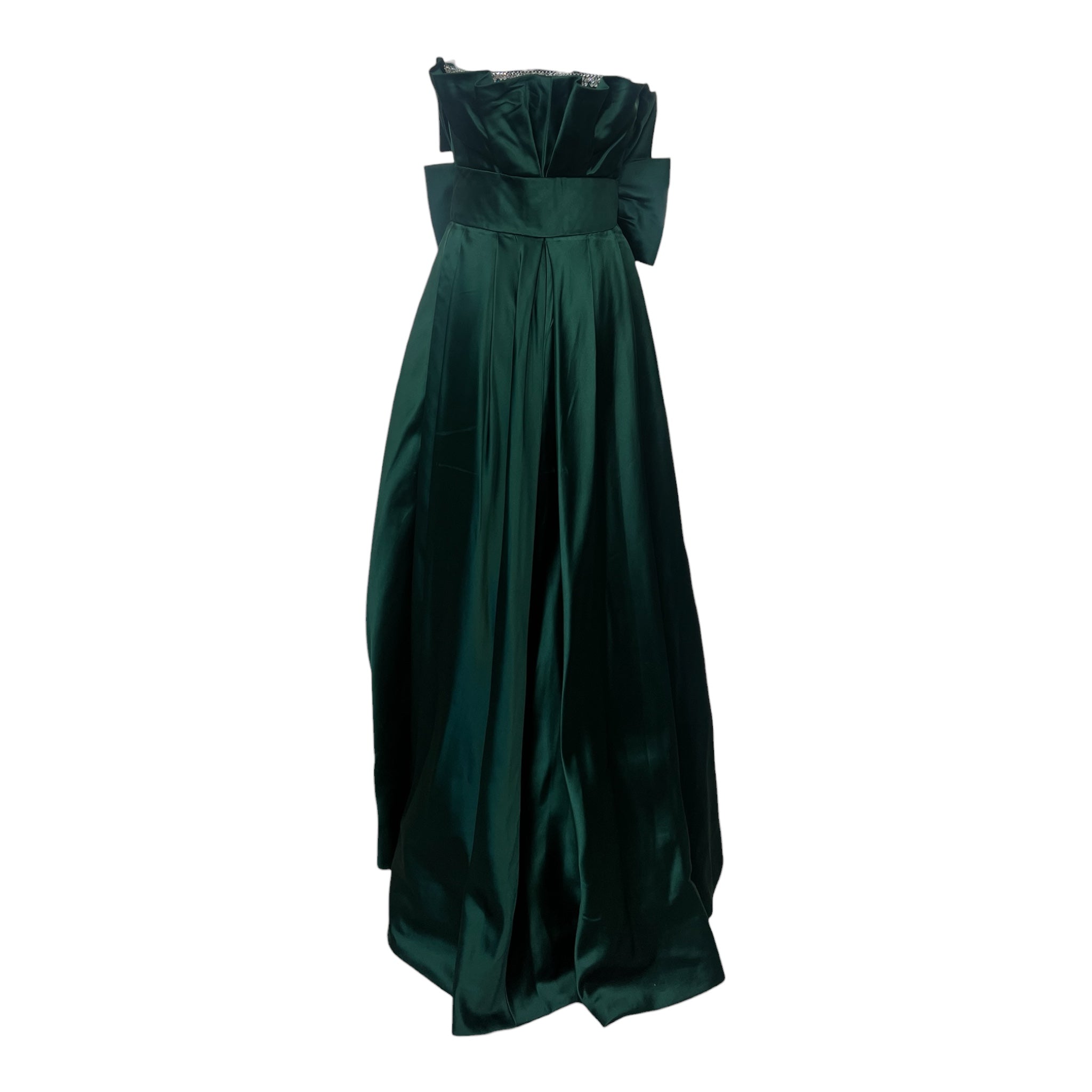 Balestra Roma Couture 1980's Emerald Green Satin and Rhinestone Strapless Gown, back