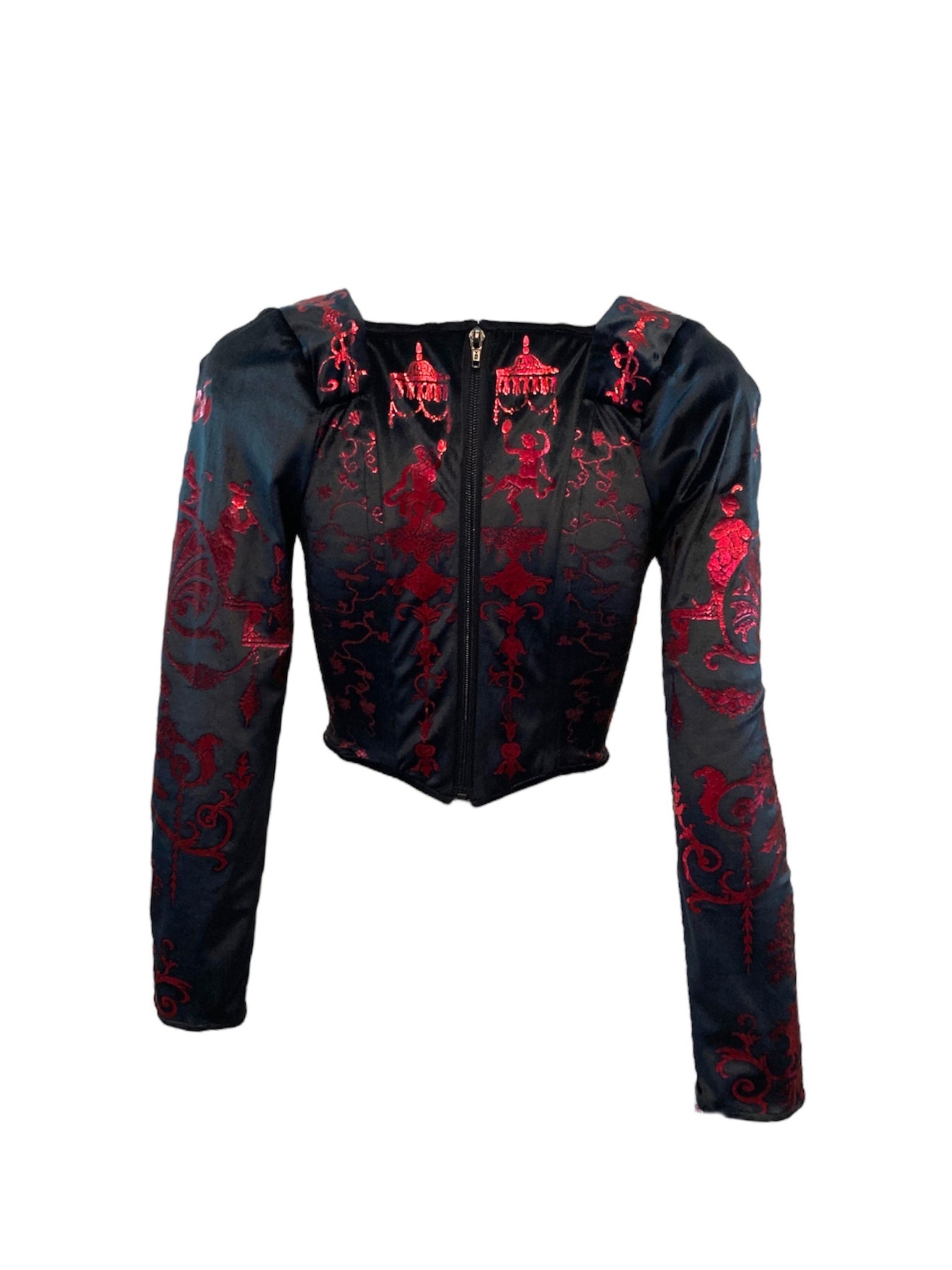 Vivienne Westwood 90s Black Corset Top with Red Metallic Decoration. BACK 3 of 5