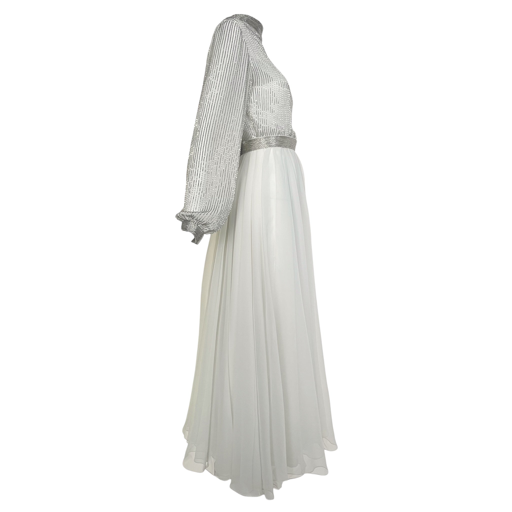 Victoria Royal 1970s White Beaded Fit and Flare Dress, side