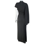 1940's Charcoal Rayon Crystal Studded Evening Dress with Swag Drape, back