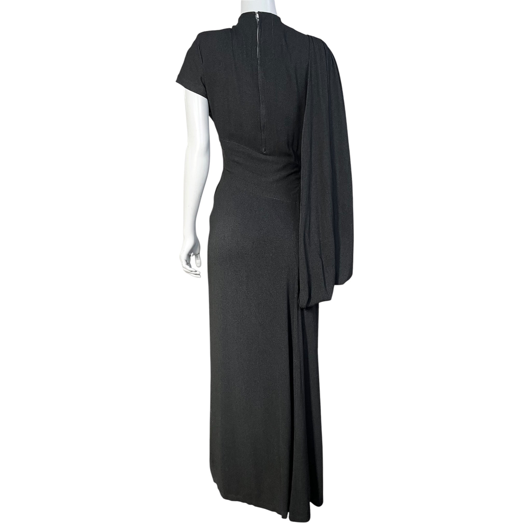 1940's Charcoal Rayon Crystal Studded Evening Dress with Swag Drape, back