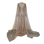 Tony Ward Fall 2025 Sheer Tulle Beaded ad Crystal Gown w/Waterfall Sleeves, back