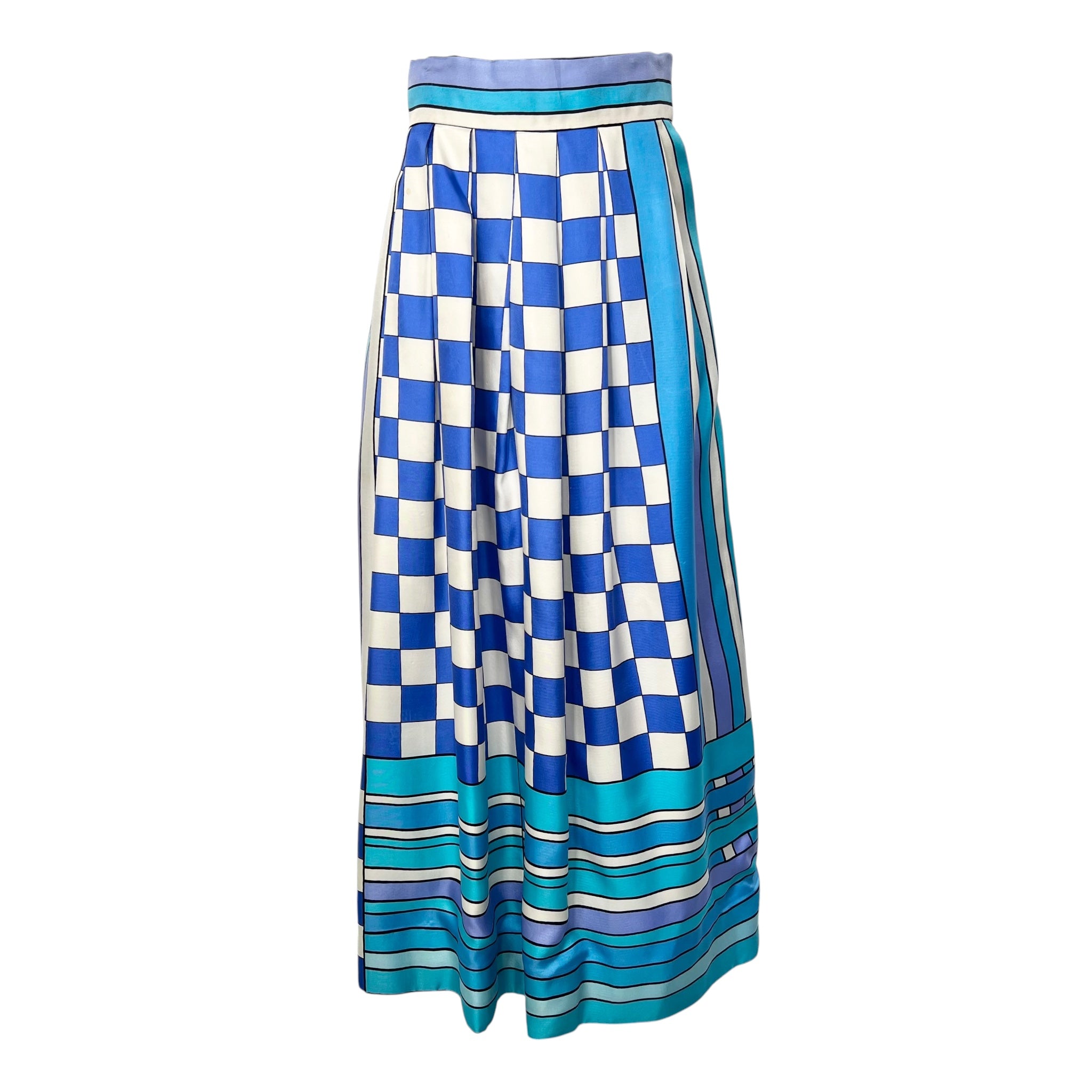 Tina Leser 1960's Blue Graphic Print Silk Twill Full Hostess Skirt