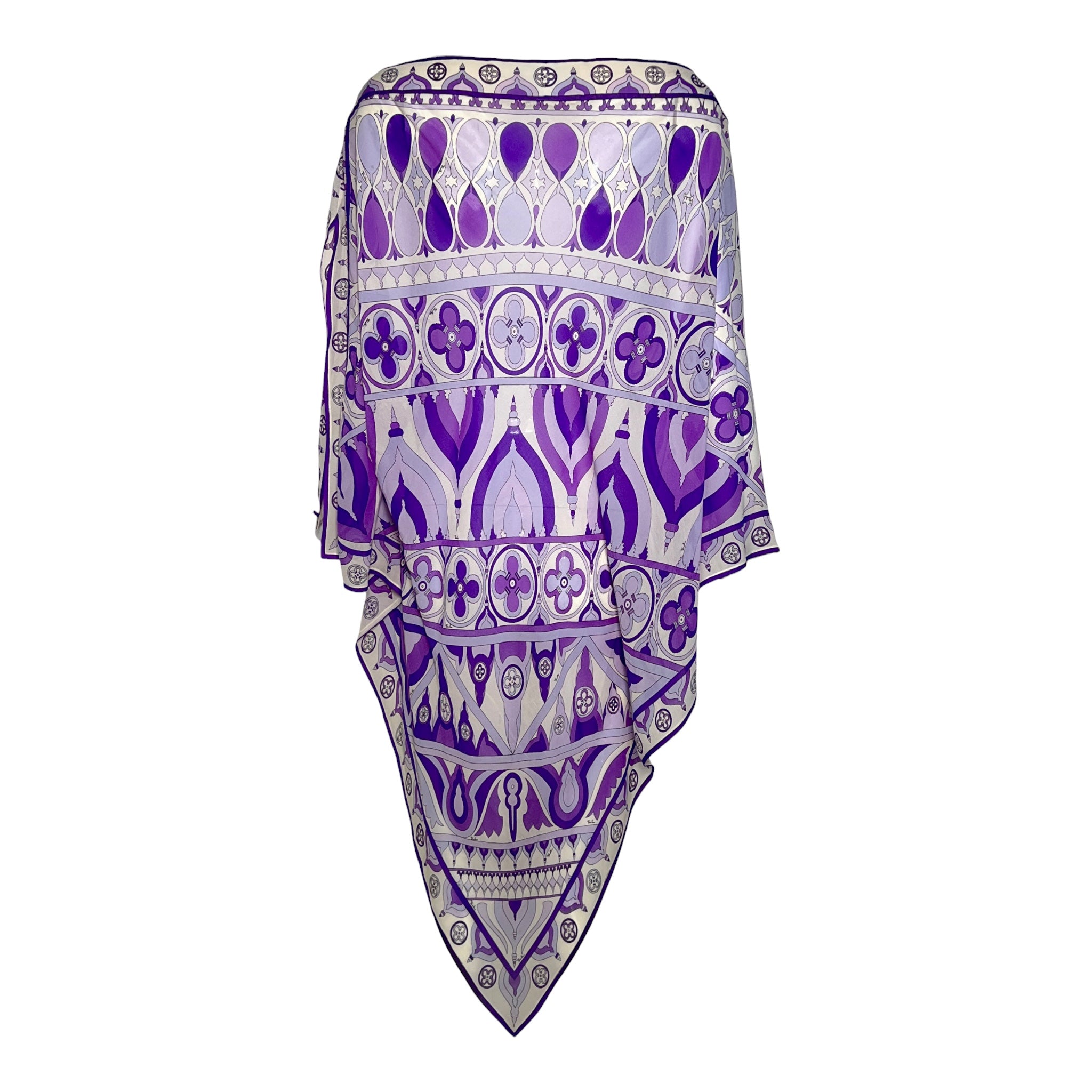 Emilio Pucci 1970's Purple Printed Silk Chiffon Poncho, back