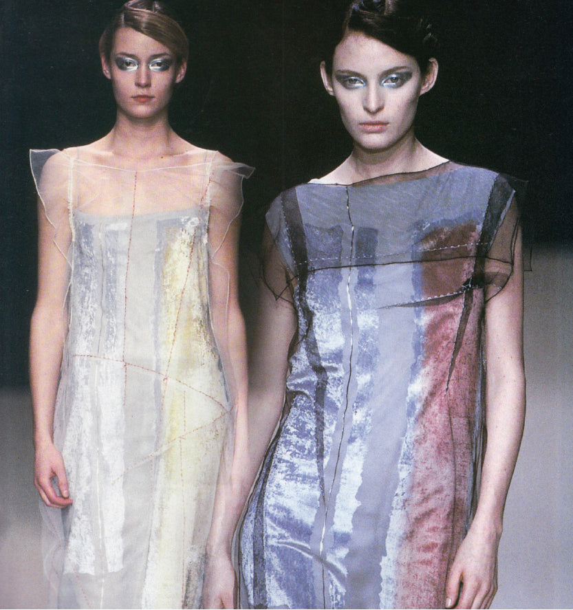 Martine Sitbon A/W 1998 Blush Pink Flocked Velvet & Silk Mousseline Dress, runway