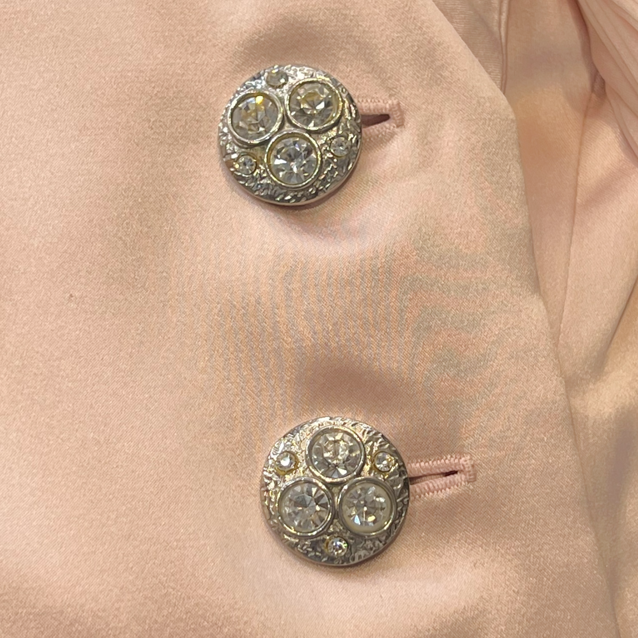 Galanos Early 1980's Pink Silk Three Piece Skirt Suit Evening Ensemble, buttons