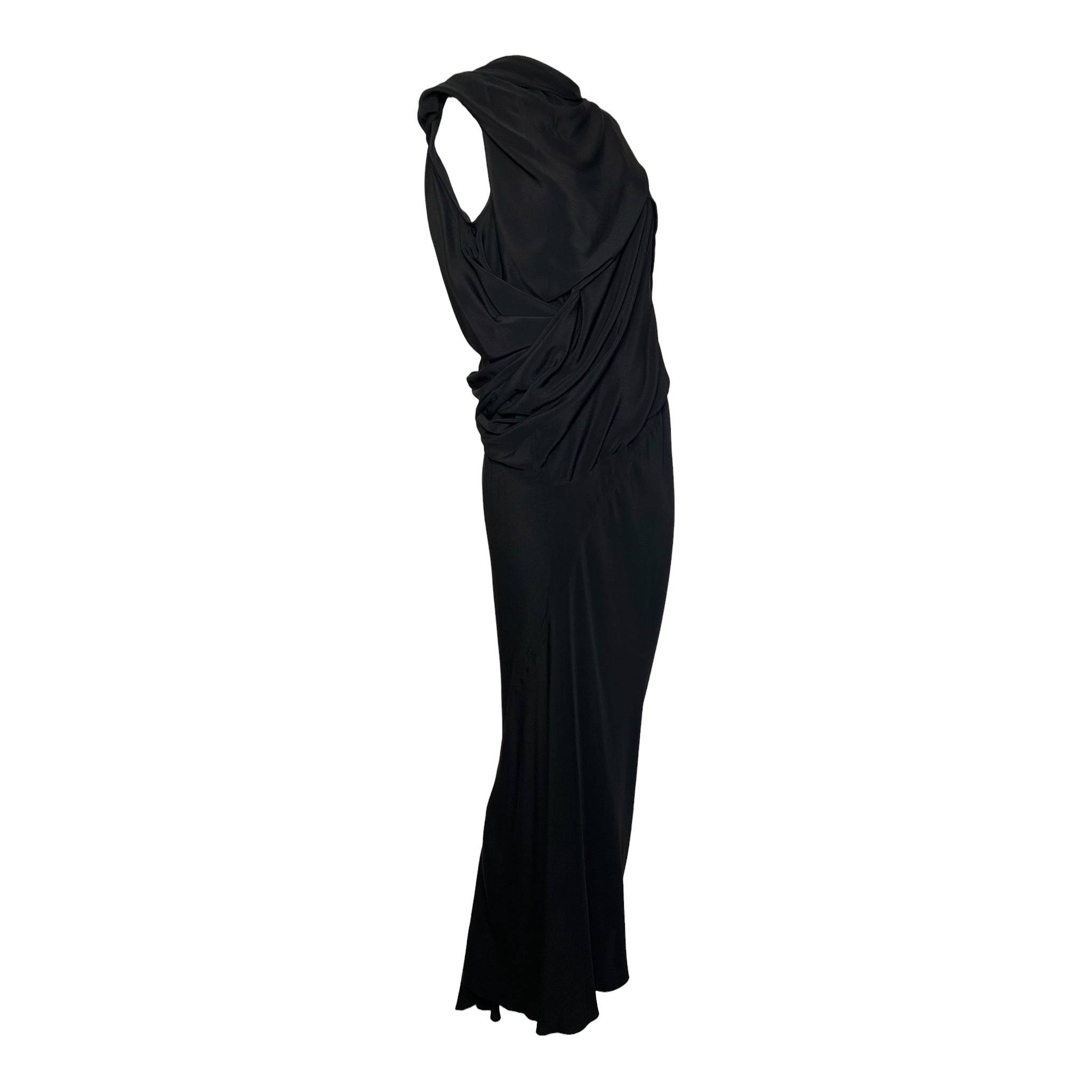 Rick Owens F/W 2019 "Larry" Black Crepe Draped Bias Dress, slight side